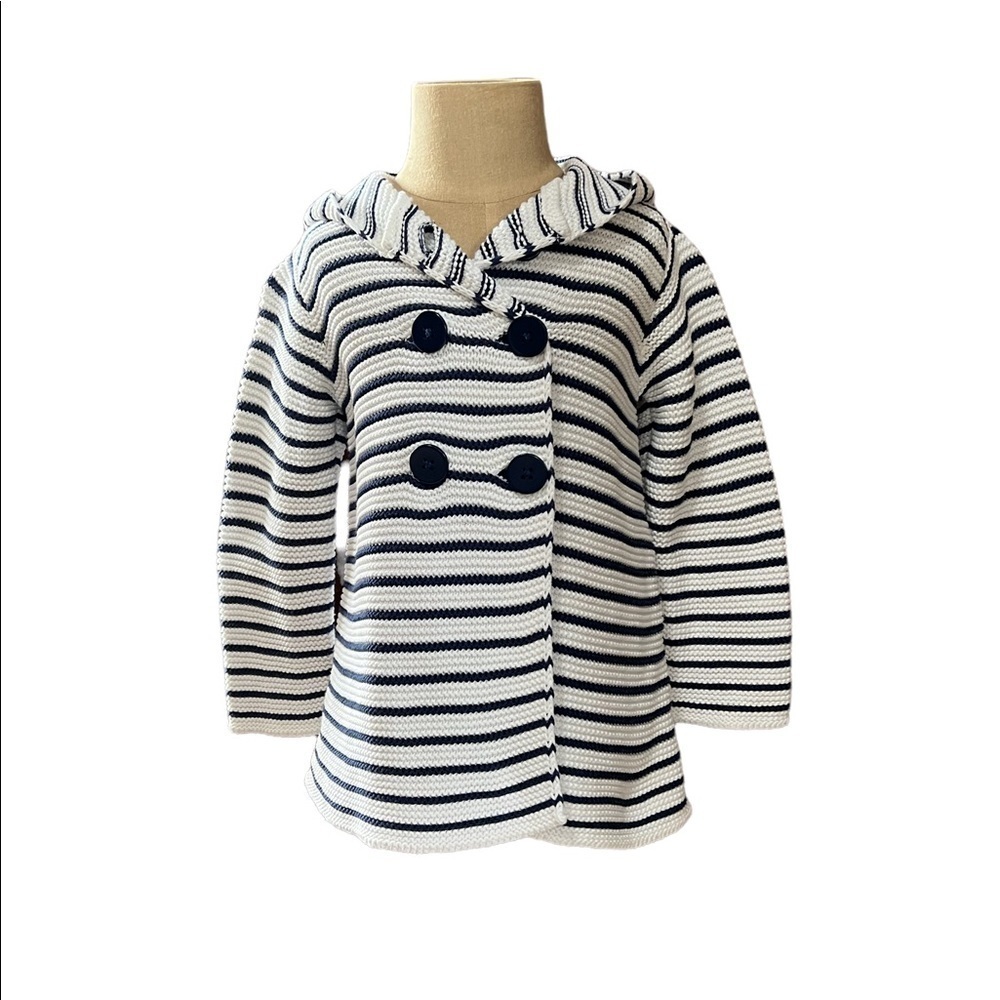 FIRST IMPRESSIONS BABY GIRL STRIPED WHITE AND BLUE KNIT SWEATER SIZE 24 MONTHS
